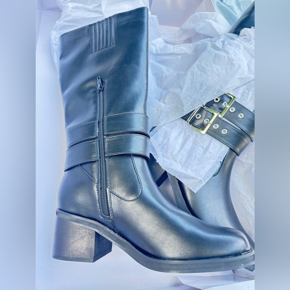 The Drop Women's Sage Tall Biker Boot with Buckles, Black, NWT size 7.5 - Picture 10 of 12